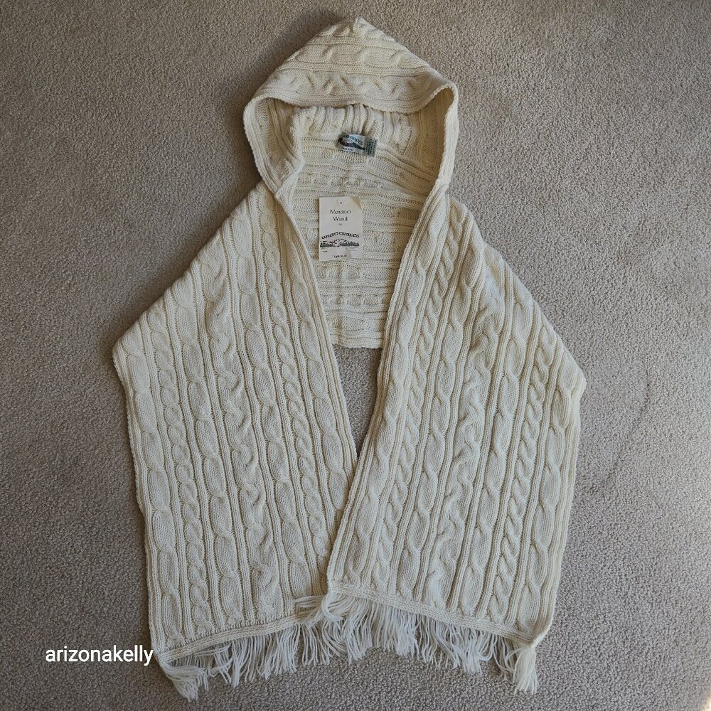 NWT Aran Crafts Hooded Merino Scarf Cable Knit